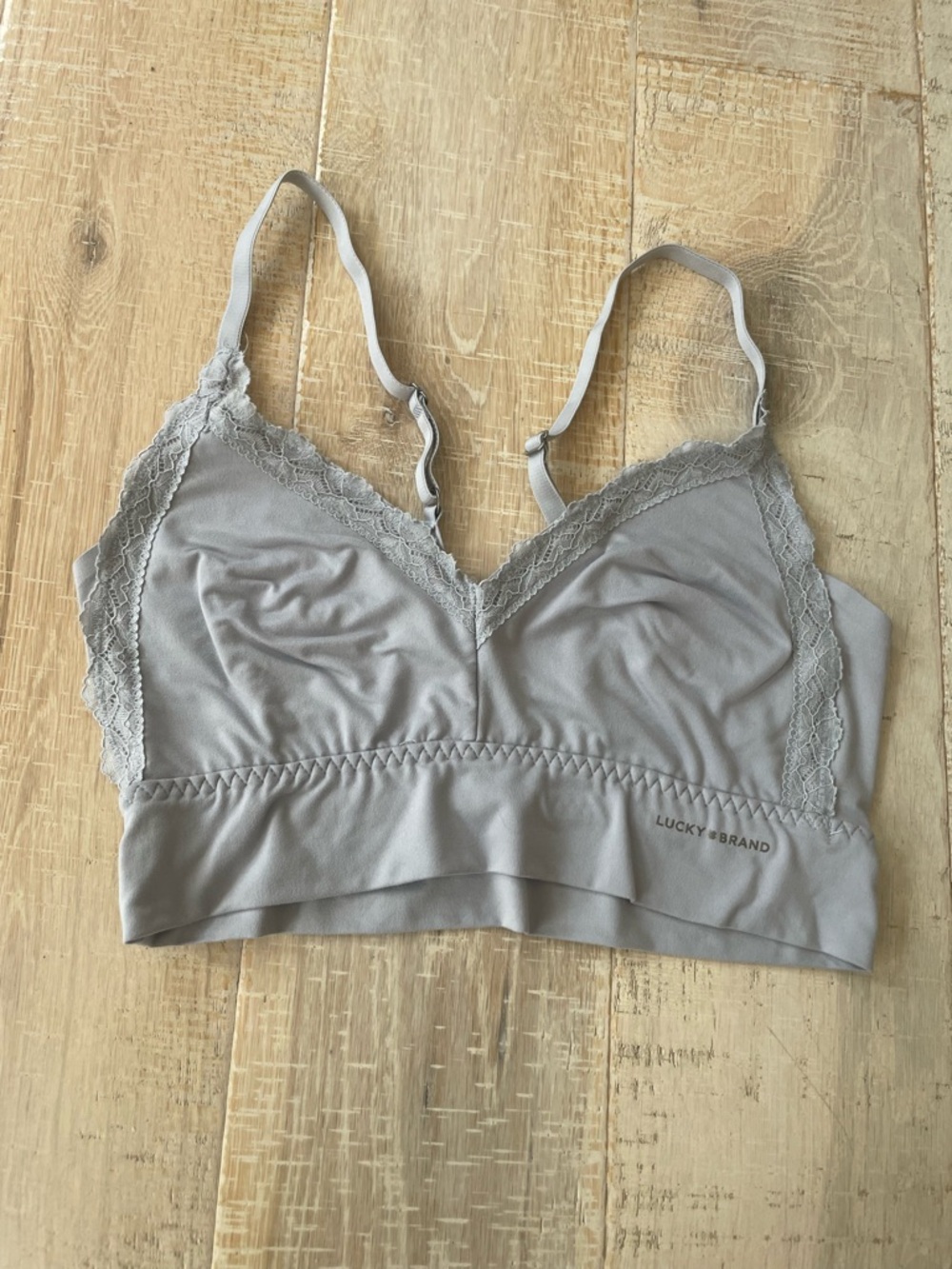 Lucky Brand Size Large Grey Lace-Trim Bralette Boho Comfort